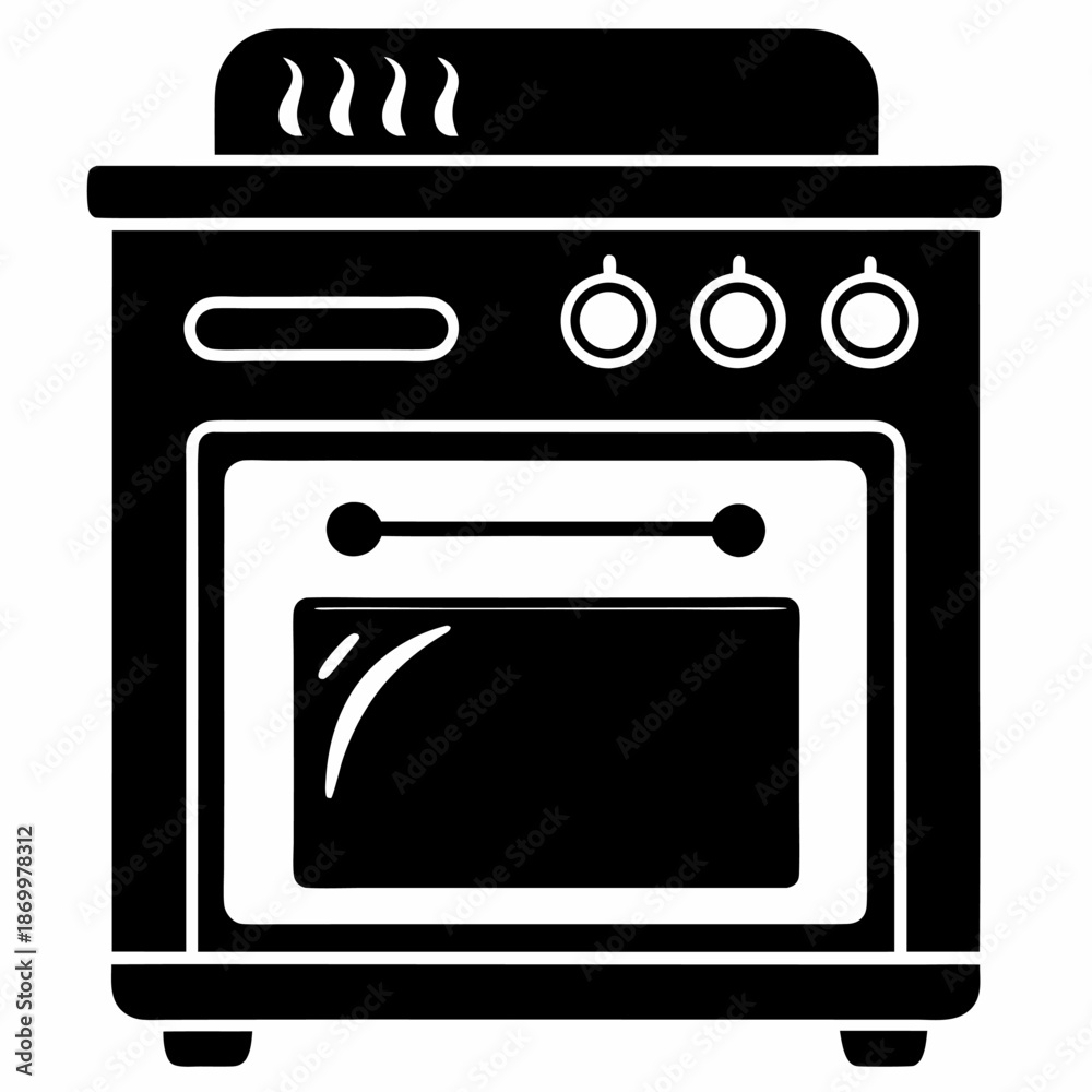 Obraz premium Black and white kitchen range oven icon illustration stovetop cooking appliance home kitchenware