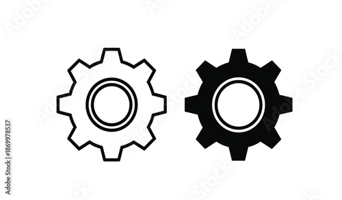 Two gear icons in black and white colors for industrial or mechanical concepts