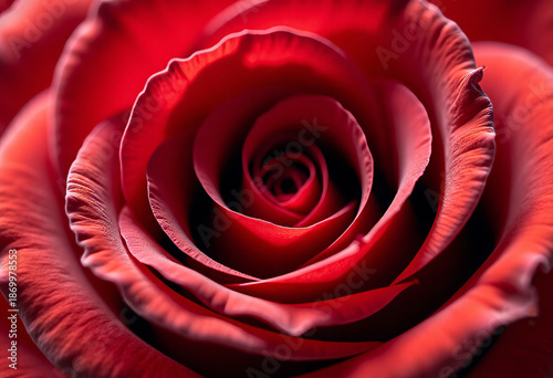 Single red rose petal arrangement forming subtle heart, macro, natural imperfections