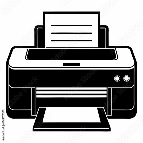 Black and white printer icon office equipment technology device print paper document machine supplies inkjet laser