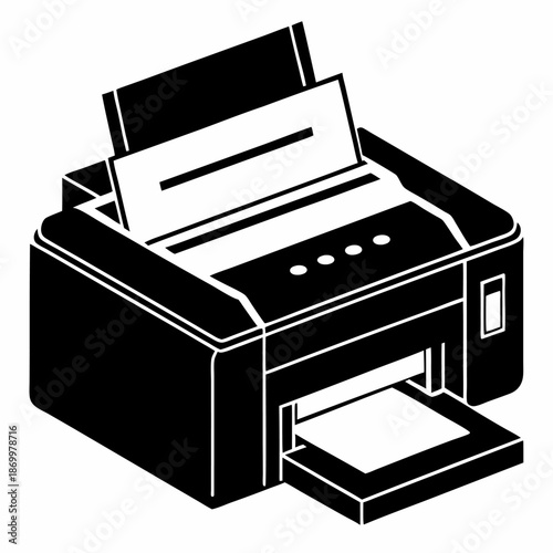 Black and white printer icon office equipment technology printing document machine inkjet laser monochrome simple design illustration