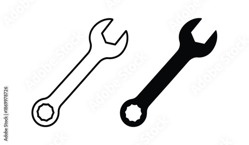 Two wrenches one black and one outlined on for tools or repair concepts