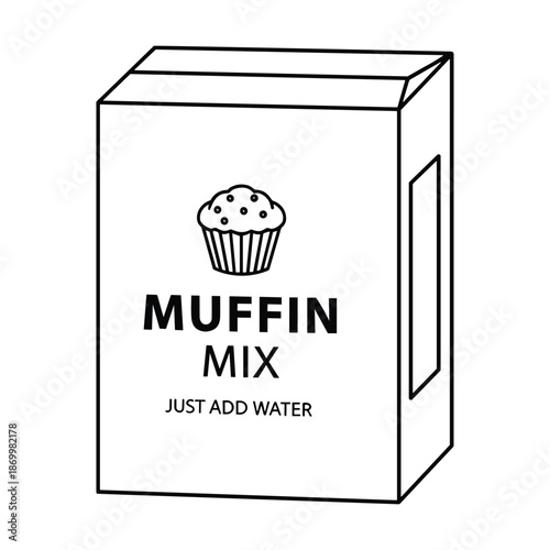 White box of muffin mix with cupcake illustration