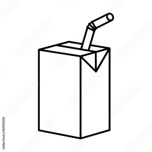 Juice Box with Straw Simple Line Drawing