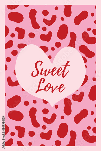  Minimal Valentines day Poster with Hand drawn Heart shape. Romantic Love Phrase, Trendy Playful style. Love symbol with various abstract patterns. Vector illustration