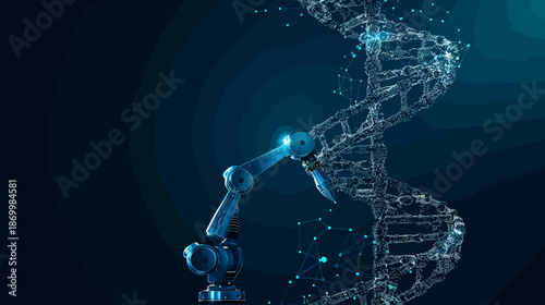 Robotic Arm Modifying DNA Low Poly Vector