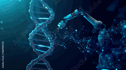 Robotic Arm Modifying DNA Low Poly Vector