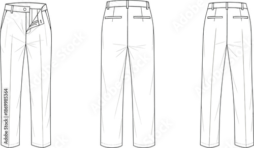 Line of white pants from front back and side line fashion clothing apparel garment