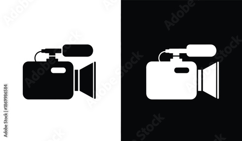 Black and white video camera icons on colored backgrounds for design use