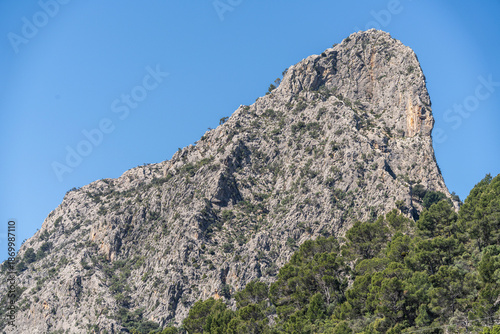 Steep karst rock ridges in Puig de Son Nasi, Bunyola, Natural area of the Serra de Tramuntana., Mallorca, Balearic Islands, Spain