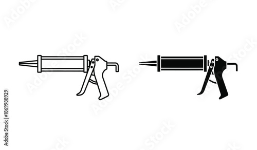 Two caulk guns one black and one white in line art style