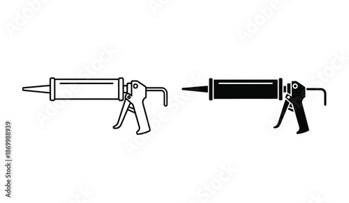 Two caulk guns one black and one line drawing