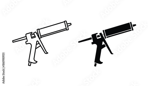 Two caulking guns one line drawing and one solid black