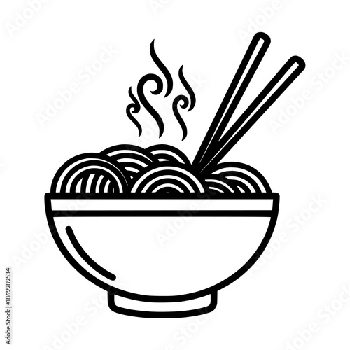 Simple illustration of a bowl of steaming noodles with chopsticks, perfect for food-related content