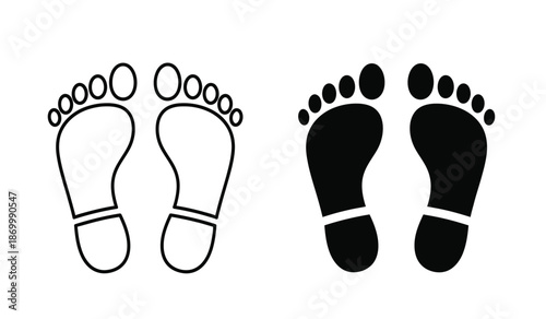 Vector illustration of black and white footprints with ankle straps on pure