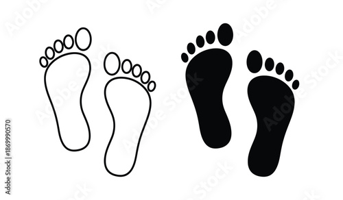 Vector illustration of black and white footprints on a plain for design use