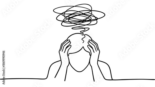 A person with hands on head depicting overwhelming thoughts and mental distress