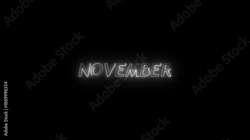 Glowing Neon Sign for the Month of November Illuminated Against a Deep Black Background with Subtle Light Effects Keywords: November, month, calendar, time, season, autumn, fall, winter