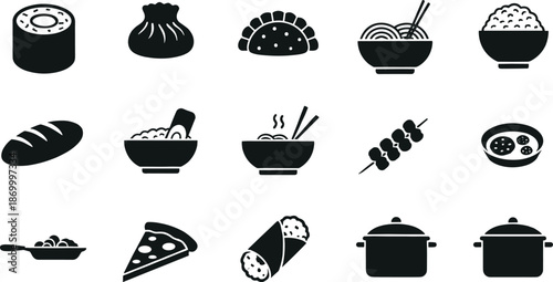 Black and white food including sushi rice noodles bread food sushi