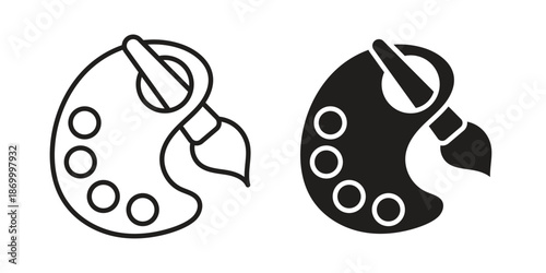 Artist color palette icons for design. Easily editable stroke. Modern flat design.