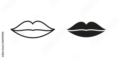 Big lips icons for design. Easily editable stroke. Modern flat design.