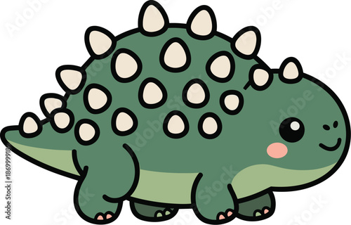 Adorable cartoon ankylosaurus dinosaur character illustration in minimalist style cute friendly reptile with spiky back for children's book design educational resources and animation projects prehisto