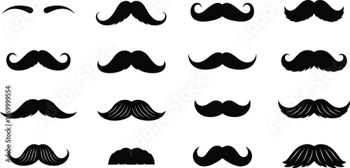 Black mustache silhouettes on white background moustache facial hair