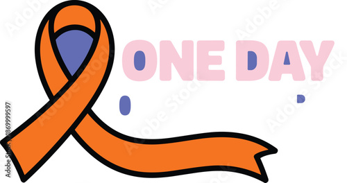 Orange awareness ribbon campaign for medical research fundraising events supporting cancer research one day one cure on purple violet background health cause presentation for disease prevention suppor