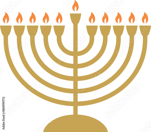 Golden menorah with burning candles in celebration of Hanukkah holiday jewish tradition vector icon illustration for religious observance cultural heritage festive season greeting card design and jewi