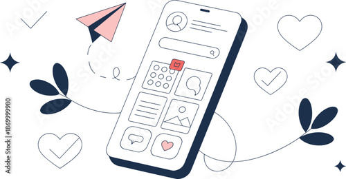 Modern Smartphone Application with Paper Airplane Sending Message UI UX Design Concept for Mobile Communication Digital Marketing Social Media Platform Interface Promotion E-commerce and Business Tech