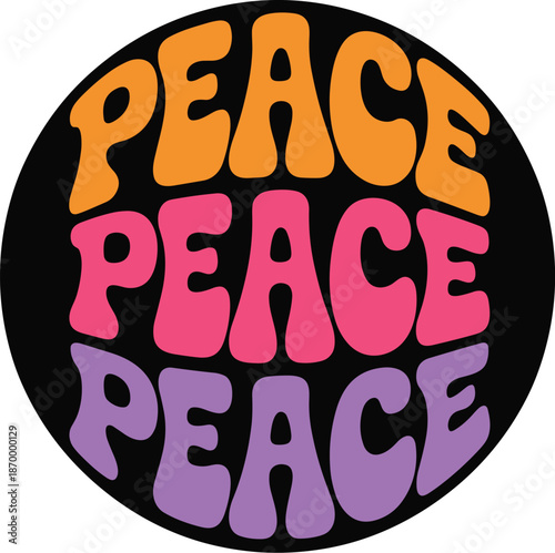 Colorful retro peace symbol illustration for positive message on vibrant background groovy hippie era design element promoting calmness harmony and anti-war sentiment for social media graphics posters
