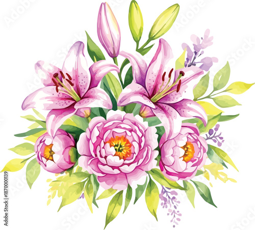 Vibrant Bouquet of Pink Lilies and Roses
