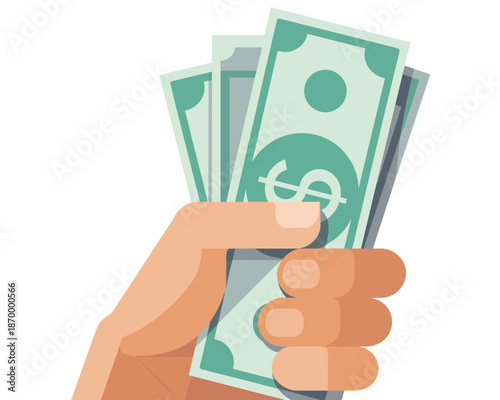 Hand Holding Money Cash Dollar Bills Currency Financial Payment Vector Illustration Concept for Business Investment Personal Finance Banking Services E-commerce Transactions Wealth Management and Econ