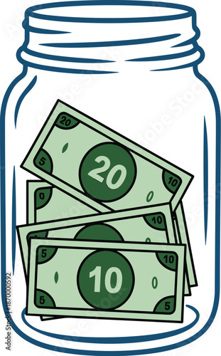 Glass jar filled with cash money savings for financial planning retirement fund investment savings strategy illustration concept of wealth accumulation and future security in banking and finance digit