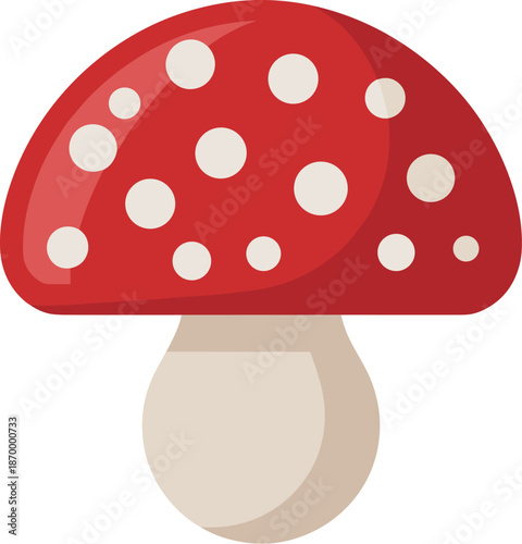 Amanita muscaria mushroom illustration on white background red and white spotted toadstool in simple graphic vector design isolated clip art element for botanical educational materials and seasonal au