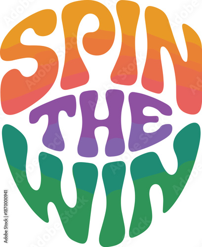 Vibrant spin the win typography design element on dark background with retro groovy font style for casino promotional banners and marketing materials gambling and sweepstakes branding vector illustrat