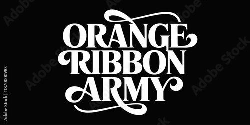 Bold orange ribbon army typography design element against dark background vector graphic empowering support symbol for unity strength determination togetherness awareness campaigns and social causes g