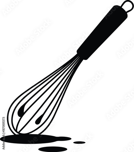 Whisk Mixing Beater Utensil with Dripping Liquid for Culinary Arts Recipes Food Preparation and Baking Concepts in Modern Kitchen Minimalist Design for Restaurant Menu Cooking Blog and Recipe Website