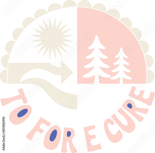 Stylized illustration featuring a sun trees and water cycle depicting environmental awareness and sustainability concept for eco-friendly lifestyle promotions and conservation efforts in vibrant color