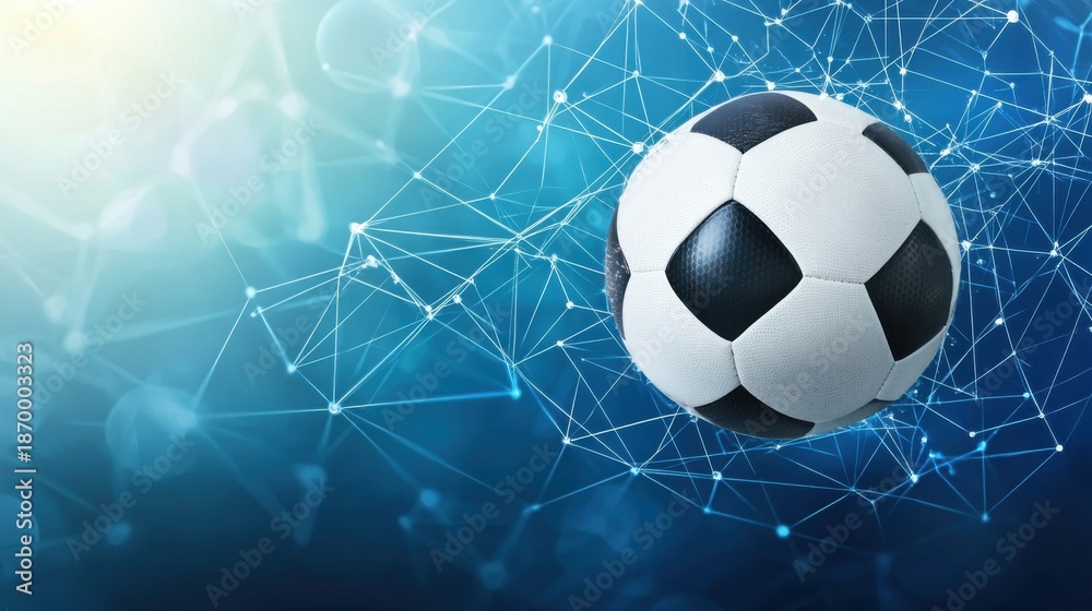 Fototapeta premium Conceptual rendering of a soccer ball, embodying network connectivity and global sports