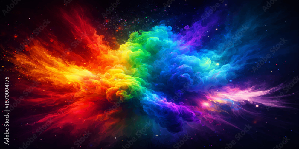 Obraz premium Deep blue nebula clouds and bright stars swirl in an abstract cosmic space background where colorful dust textures create a fantasy galaxy design across the dark universe