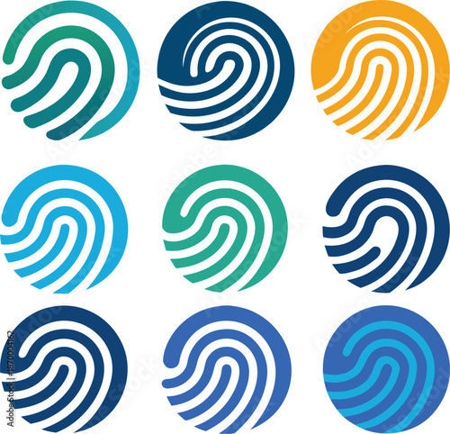 Set of different fingerprint logo designs. identity, authorization and privacy concept. modern style. vector Gfraphic illustration..eps