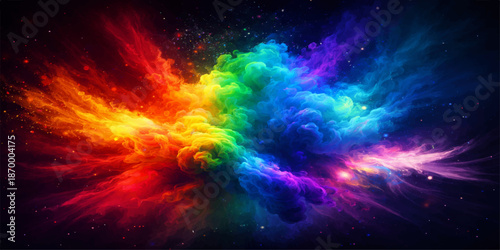 Deep blue nebula clouds and bright stars swirl in an abstract cosmic space background where colorful dust textures create a fantasy galaxy design across the dark universe