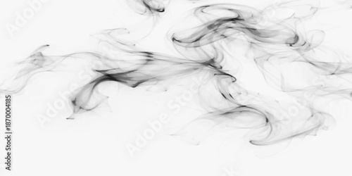Fotografie Smooth black smoke isolated on white background creates a flowing wave pattern w