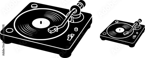 simple classic black vinyl music lp record player turntable symbol vector isolated on transparent background