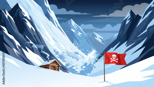 Snow Avalanche Danger Warning Sign Illustration Vector Art
