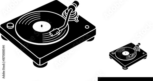 simple classic black vinyl music lp record player turntable symbol vector isolated on transparent background
