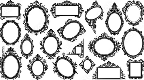 Assorted collection of intricately ornate, Victorian-style picture frames in black