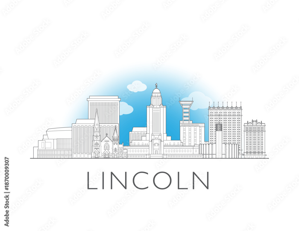 Obraz premium Lincoln Nebraska cityscape illustration skyline drawing