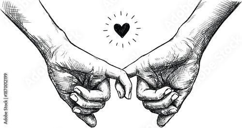 Pinky promise hands illustration, symbol of love trust and commitment, hand drawn sketch style, romantic relationship concept artwork